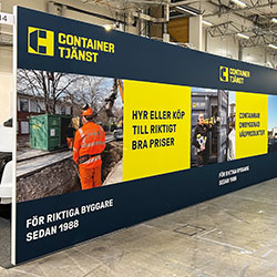 BeMatrix-monter för Containertjänst med bildyta av tryckt textil.