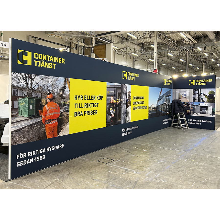 BeMatrix-monter för Containertjänst med textiltryck.