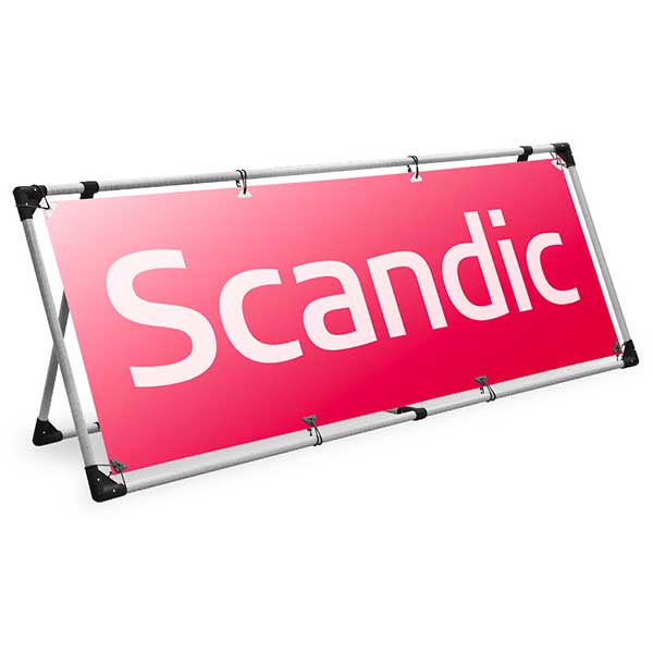 EXL Banderoll fast – fäll ut, ställ upp. Enklare blir det inte! Systemet med monterad bildvåd fälls upp med ett enda handgrepp.