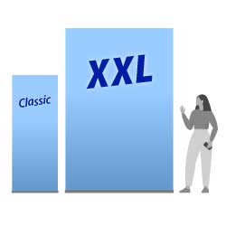 Imponerande bildyta i ett behändigt format. Roll Up Basic 85 jämfört med Roll Up XXL 200 med 300 cm höjd.