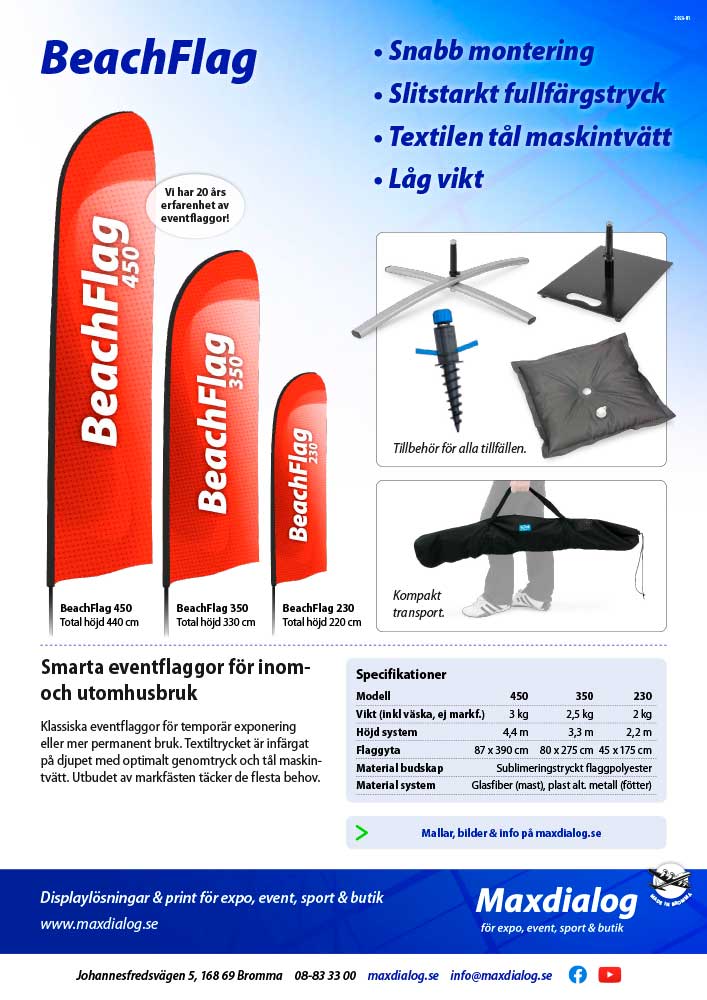 BeachFlag produktblad.