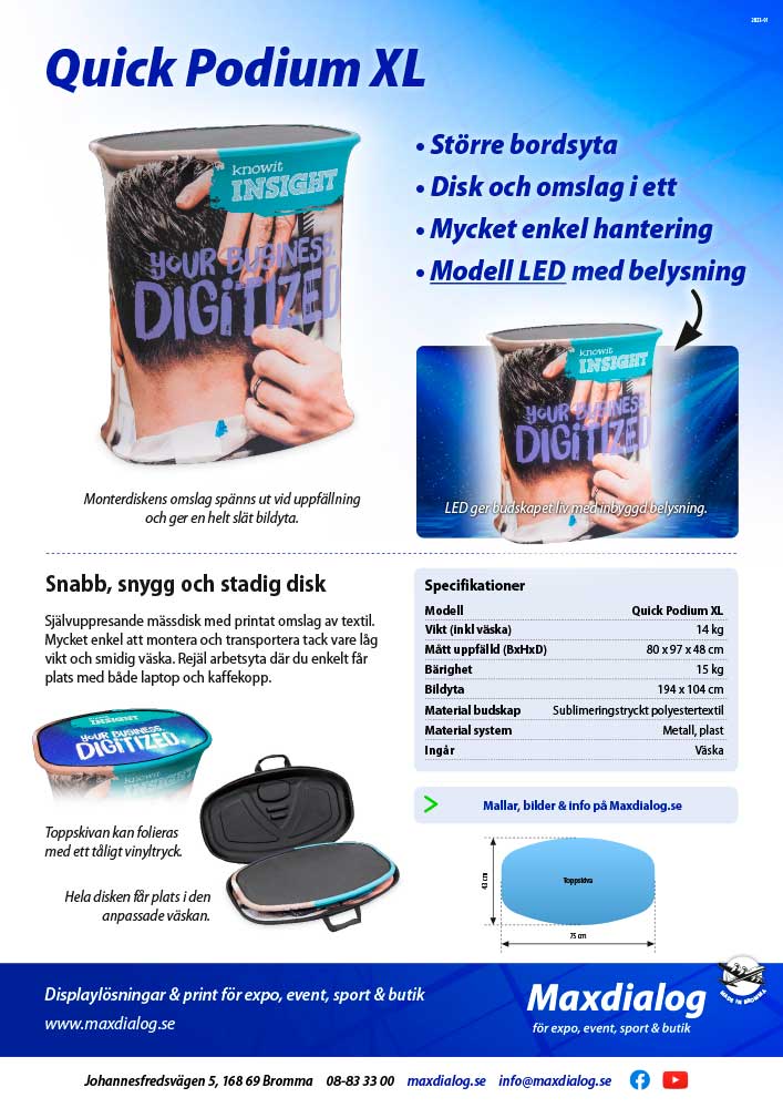 Quick Podium XL produktblad