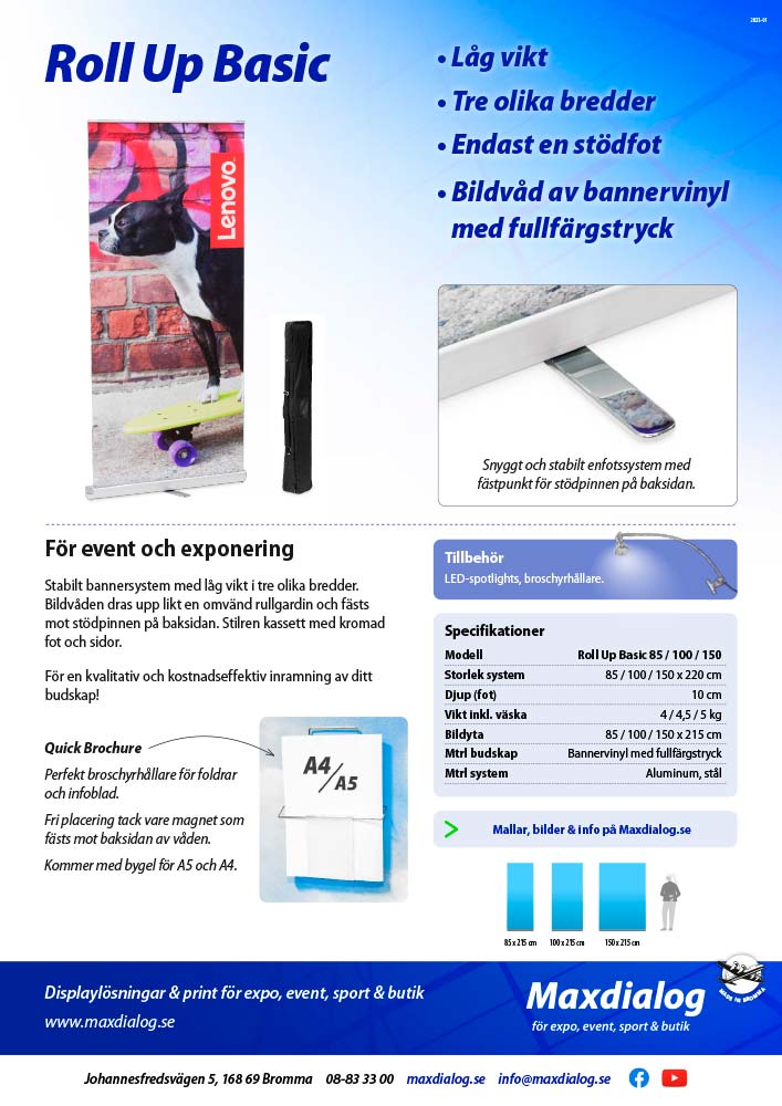 Roll Up Basic produktblad.