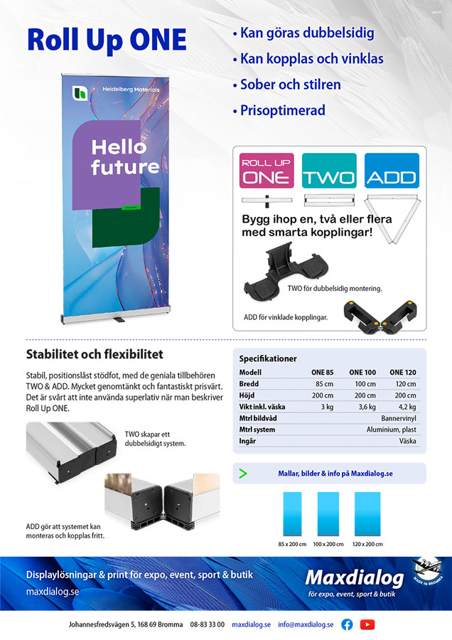 Roll Up ONE produktblad.