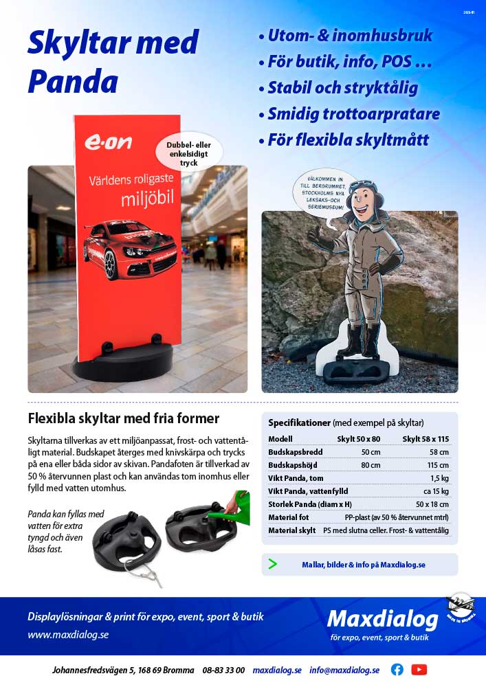 Skyltar med Panda produktblad