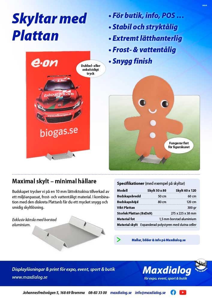 Skyltar med Plattan produktblad