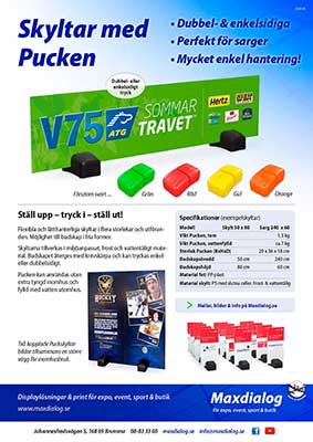 Skyltar med Pucken produktblad