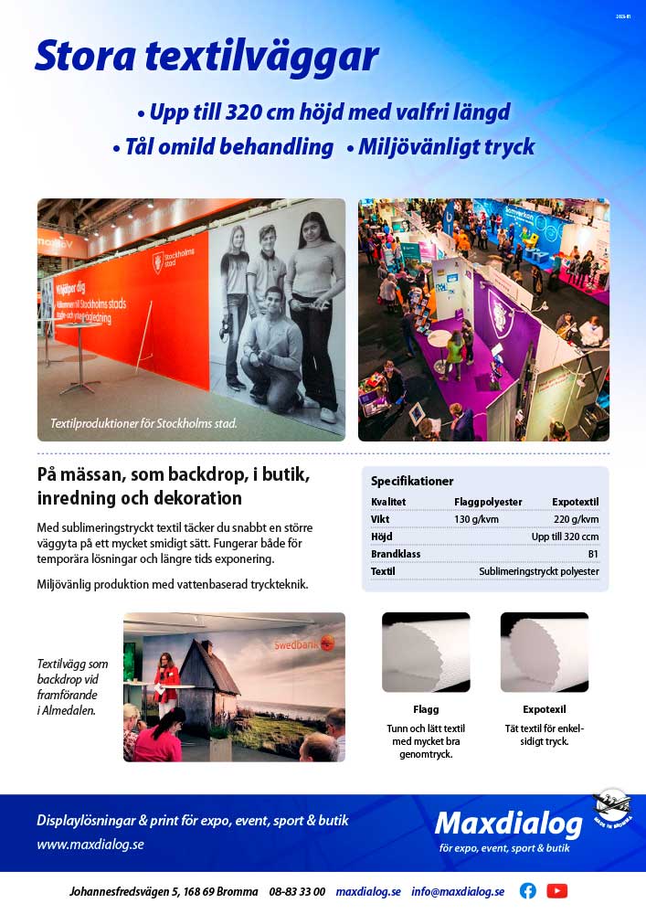 Stora textilväggar produktblad.